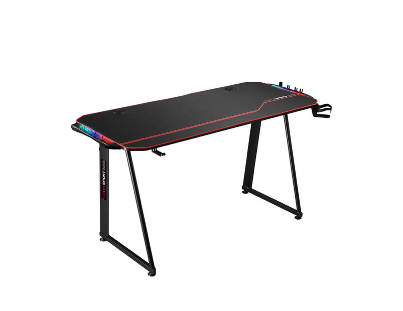 Large Gaming Desk Computer Home Office Writing Racer Table with RGB LED Lights Carbon fibre Tabletop 140cm