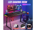 Large Gaming Desk Computer Home Office Writing Racer Table with RGB LED Lights Carbon fibre Tabletop 140cm