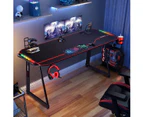 Large Gaming Desk Computer Home Office Writing Racer Table with RGB LED Lights Carbon fibre Tabletop 140cm