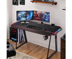 Large Gaming Desk Computer Home Office Writing Racer Table with RGB LED Lights Carbon fibre Tabletop 140cm