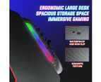 Large Gaming Desk Computer Home Office Writing Racer Table with RGB LED Lights Carbon fibre Tabletop 140cm