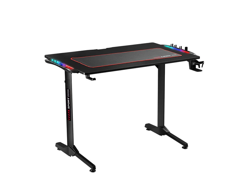 100CM Gaming Desk Computer Home Office Writing Racer Table with RGB LED Carbon fibre Tabletop Black
