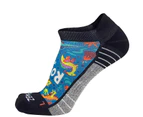 (Small, Dinosaurs-Teal) - Zensah Limited Edition No-Show Running Socks - Anti-Blister Comfortable Moisture Wicking Sport Socks for Men and Women