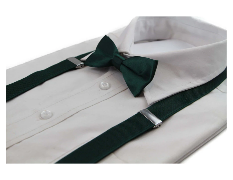 Boys Adjustable Bottle Green 65cm Suspenders & Matching Bow Tie Set Polyester