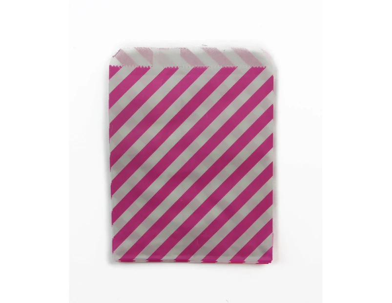 10 Paper Lolly Bags Bag Wedding Birthday Favour Favours Gift Chevron Dots Lines - Hot Pink Diagonal Stripes