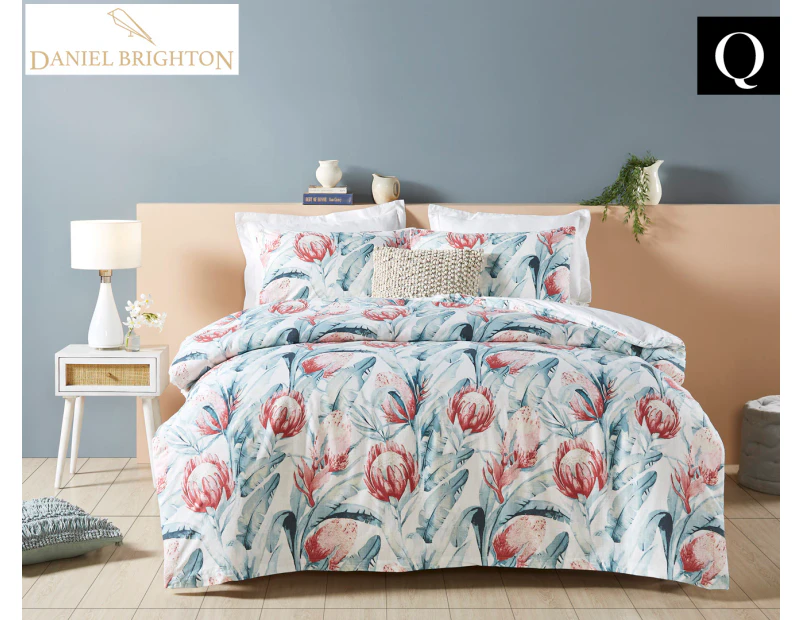 Daniel Brighton Cotton Slub Printed Queen Bed Quilt Cover Set - Protea Blossom