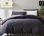 Daniel Brighton Stone Washed Cotton Queen Bed Quilt Cover Set - Ash
