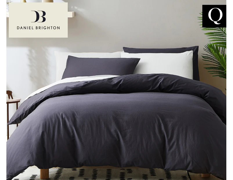 Daniel Brighton Stone Washed Cotton Queen Bed Quilt Cover Set - Ash
