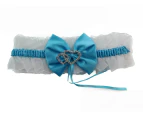 Women Bridal Wedding Garter Satin White Blue Purple Diamante Bow Heart Throw Keep Lace - Blue 2 Hearts