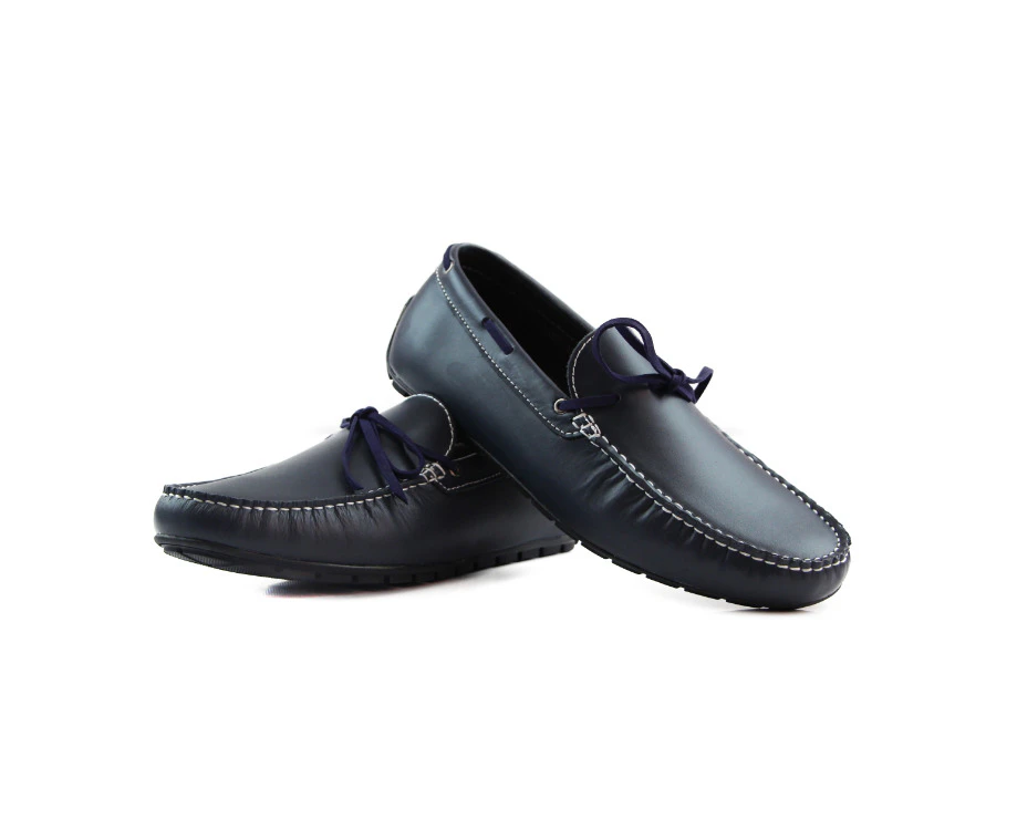 Zasel Anchor Boat Shoes Dark Blue Mens Casual Slip On Deck Grip Loafers Leather/Suede - Dark Blue