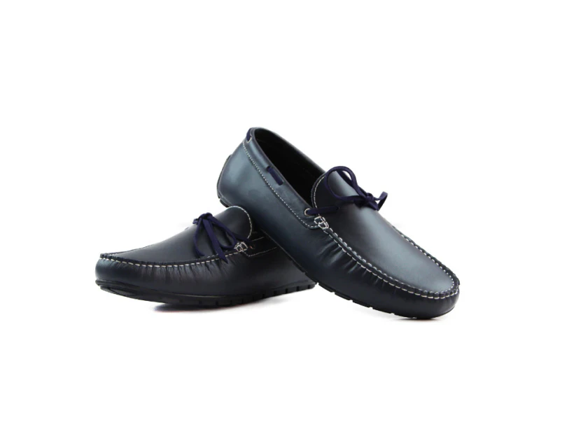 Zasel Anchor Boat Shoes Dark Blue Mens Casual Slip On Deck Grip Loafers Leather/Suede - Dark Blue