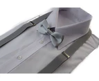 Boys Adjustable Silver 65cm Suspenders & Matching Bow Tie Set Polyester