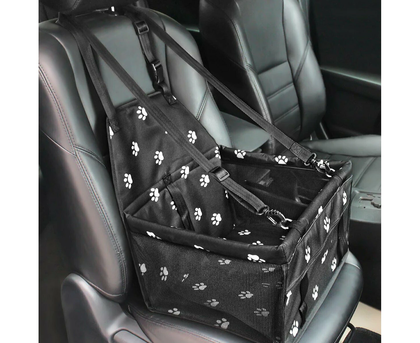 Pet Car Booster - Seat Carrier Clip In Safety Box Foldable Black Paws Cat Dog Nylon