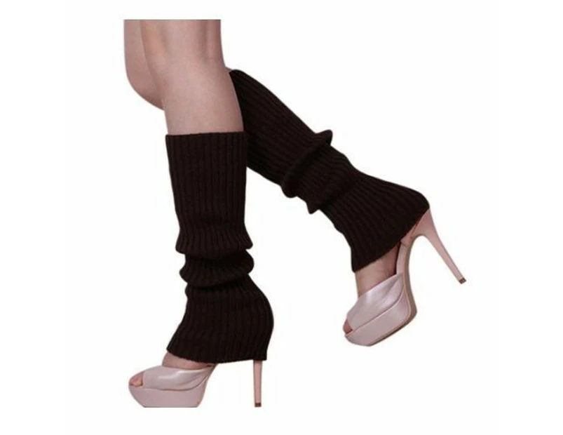 Women Leg Warmers Socks Wooly Knitted Wool Warmer Black Blue Red Fluro Neon 80S Knit - Dark Brown