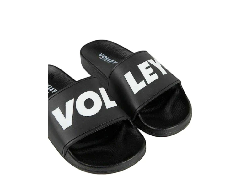 Volley Pool Slides Mens Volleys Black White Green Gold Shoes Sandals Thongs Rubber - Black/White