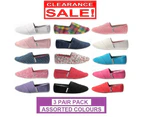 3 X Womens Zapatillas Canvas Shoes Slip On Flats Loafers Assorted Colours Sale - Assorted 3 Pair Pack