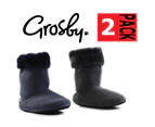 2 Pairs X Womens Grosby Hoodies Boots Plush Fluffy Synthetic - 1 of Each Colour (Navy + Grey)