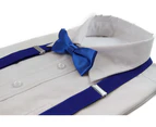 Boys Adjustable Blue 65cm Suspenders & Matching Bow Tie Set Polyester