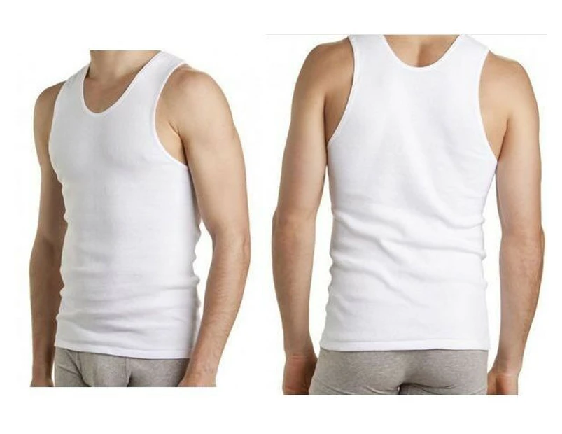 Mens Bonds 3 Pack White Navy Chesty Cotton Singlets Underwear Mens Singlet Tee Cotton - White