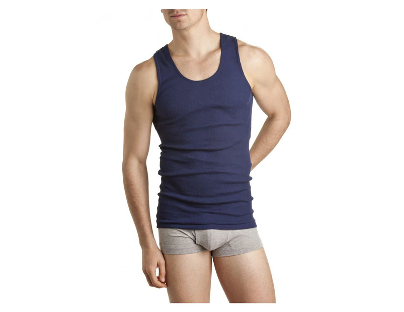 Mens Bonds 2 Pack Navy Chesty Athletic Singlets Cotton - Navy