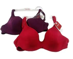 2 x Berlei Barely There Bras Contour Underwire Bra Womens (42K) Nylon/Polyester - Red & Burgundy (42K)