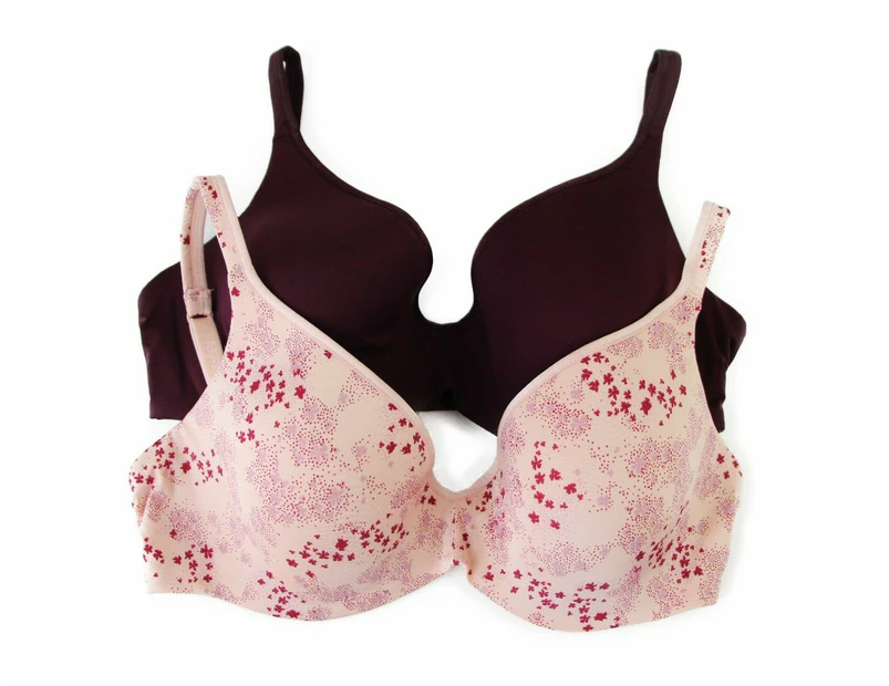 2 x Berlei Barely There Bras Contour Underwire Bra Womens Pack (63K) Nylon/Polyester - Star Flower & Rosewood (63K)