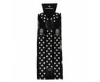 Mens Pattern Print Adjustable Suspenders Braces Costume Womens + Black Bow Tie - Black with White Stars 1