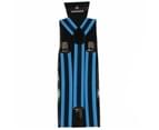 Mens Pattern Print Adjustable Suspenders Braces Costume Womens + Black Bow Tie - Light Blue with Black Stripe 1