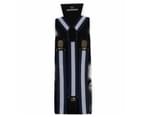 Mens Pattern Print Adjustable Suspenders Braces Costume Womens + Black Bow Tie - Navy White Black Stripe 1