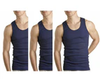 Bonds Mens 3 x Pack Of Chesty Cotton Singlets Tank Singlet White Navy Black Grey Cotton - Navy 3 Pack