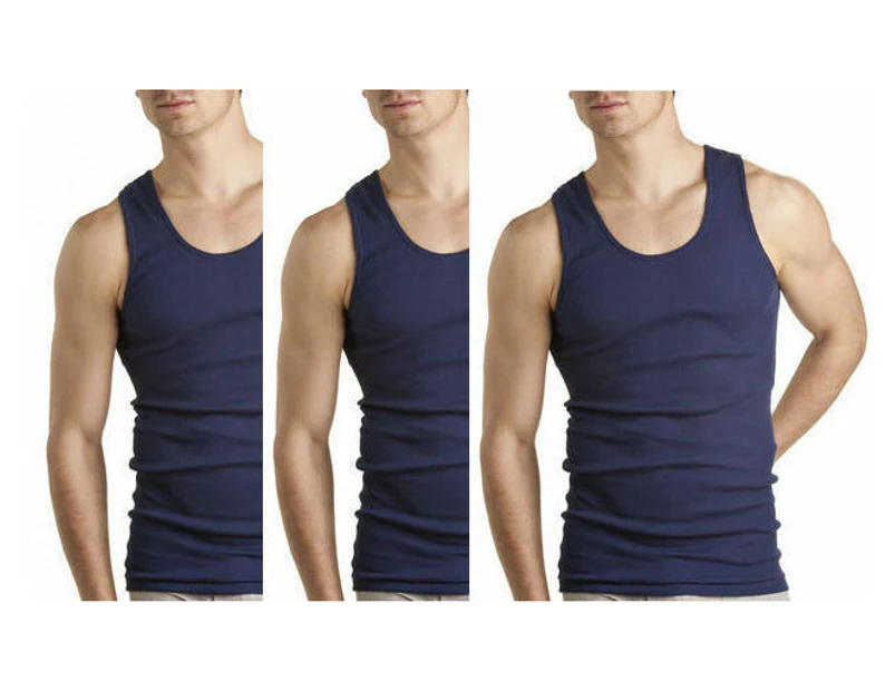 Bonds Mens 3 x Pack Of Chesty Cotton Singlets Tank Singlet White Navy Black Grey Cotton - Navy 3 Pack