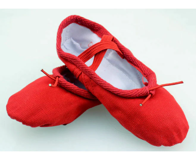 Canvas Ballet Dance Kids Girls Womens Ladies Slipper Shoes Black Pink White Red Leather - Red