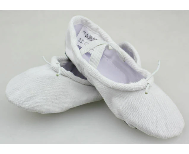 Canvas Ballet Dance Kids Girls Womens Ladies Slipper Shoes Black Pink White Red Leather - White