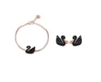 Swarovski Crystal Black Large Swan Bracelet, Earings Rose Gold Sets 1
