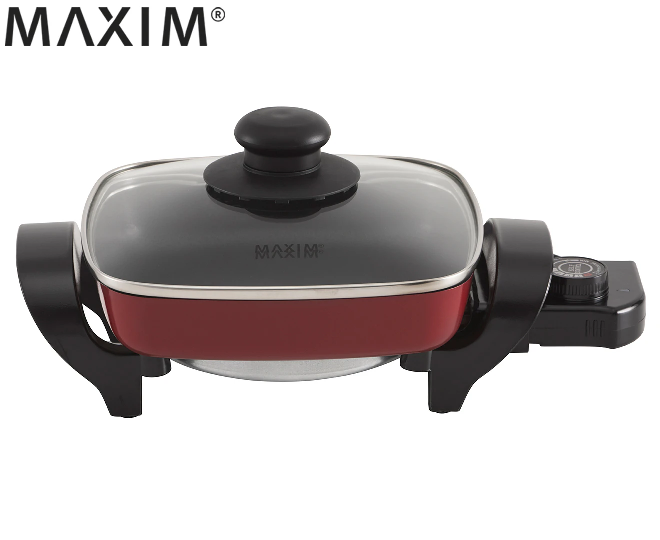 Maxim Kitchenpro Electric 800W Non Stick Mini Frying Pan/Frypan w/ Glass Lid Red