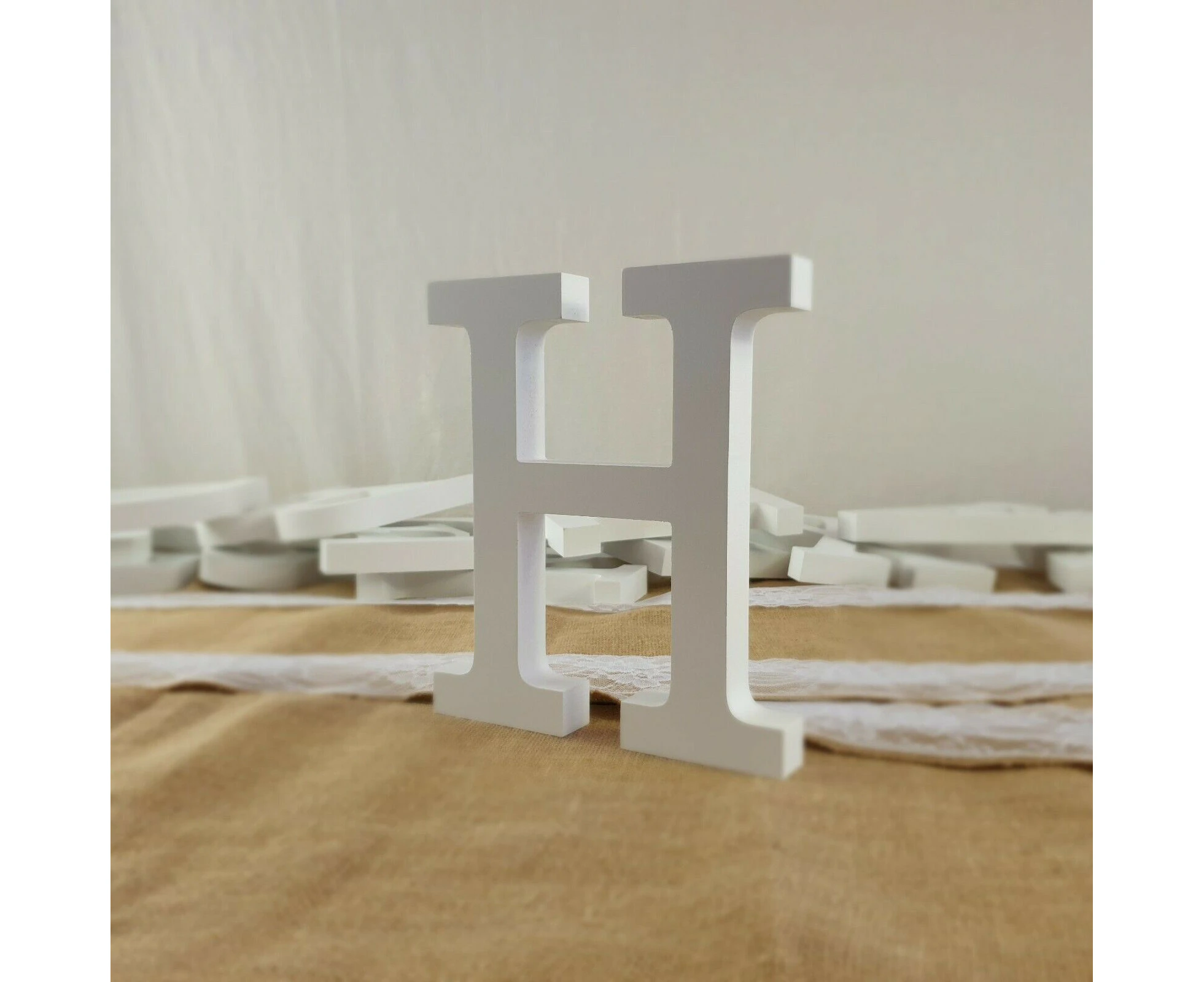 Large Wooden Letters White 23cm Alphabet Letter Wedding Home Birthday Party Wood - White H