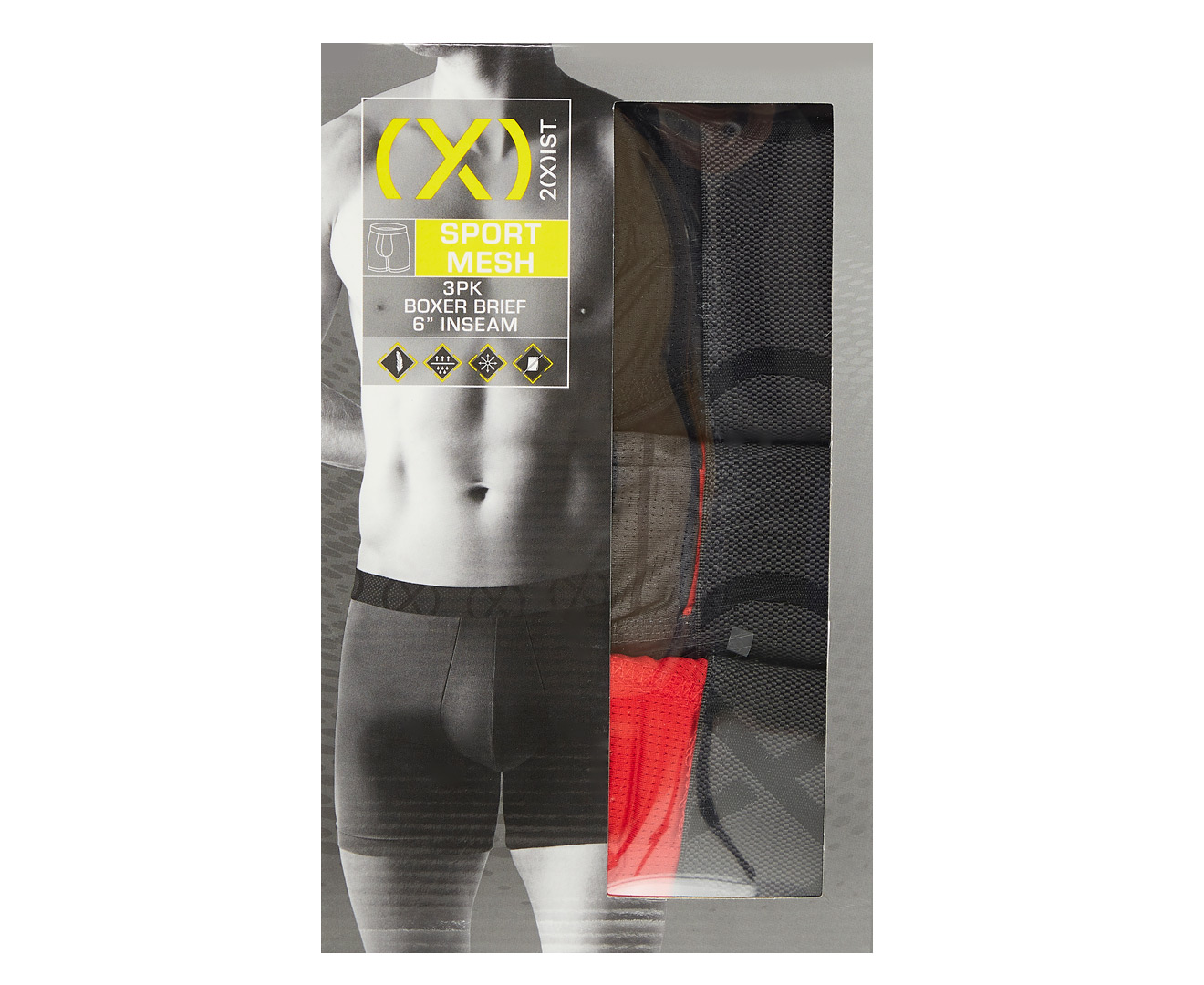 2XIST Men's 6-Inch Sport Mesh Boxer Briefs 3-Pack - Black/Charcoal