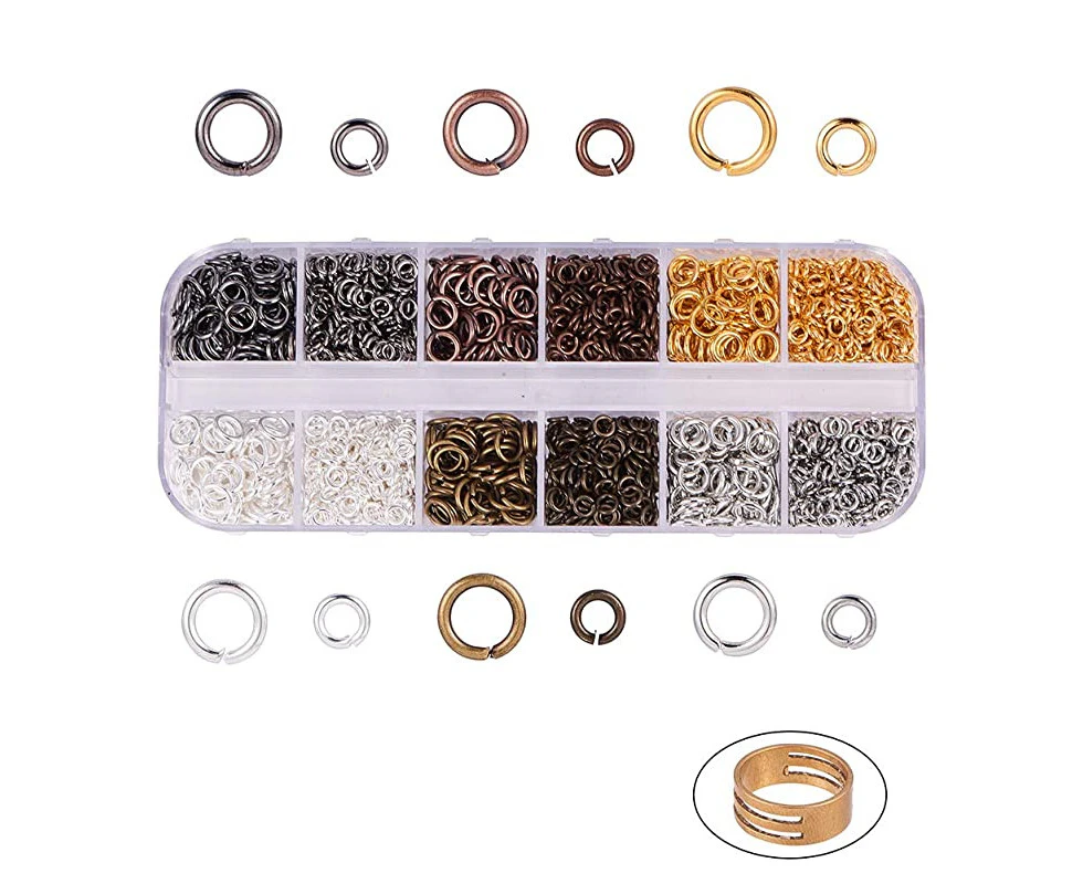 (4mm 6mm, 6 Colors-1800pcs) - PH PandaHall 1800 pcs 6 Colours 4mm 6mm Brass Open Jump Rings Jewellery Connectors O Rings with 1 pcs Golden Jump Ring Opener