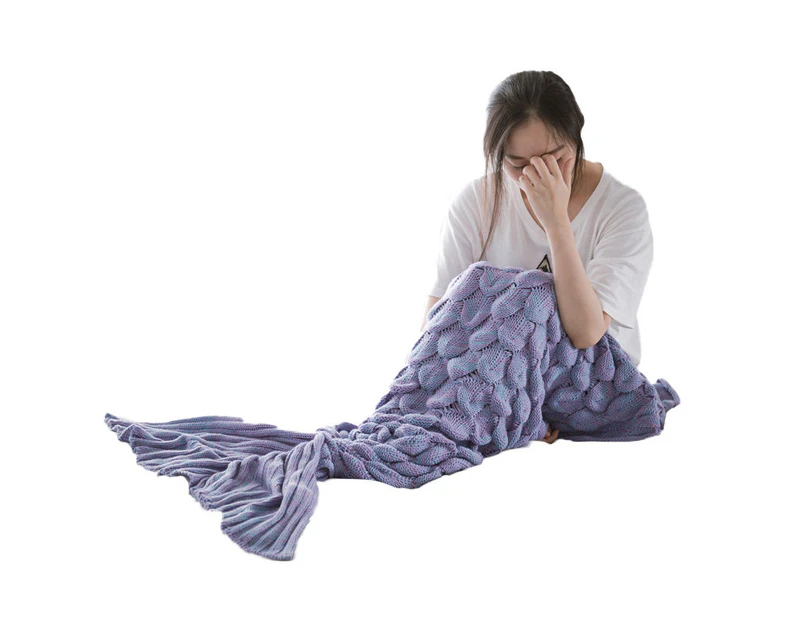 Bestier Mermaid Tail Blanket for Kids Hand Crochet Snuggle Mermaid Sleeping Bag Blanket-Purple