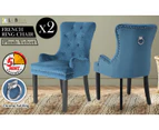 La Bella 2 Set French Provincial Dining Chair Ring Studded Lisse Velvet Rubberwood - Navy Blue