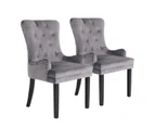 La Bella 2 Set French Provincial Dining Chair Ring Studded Lisse Velvet Rubberwood - Grey
