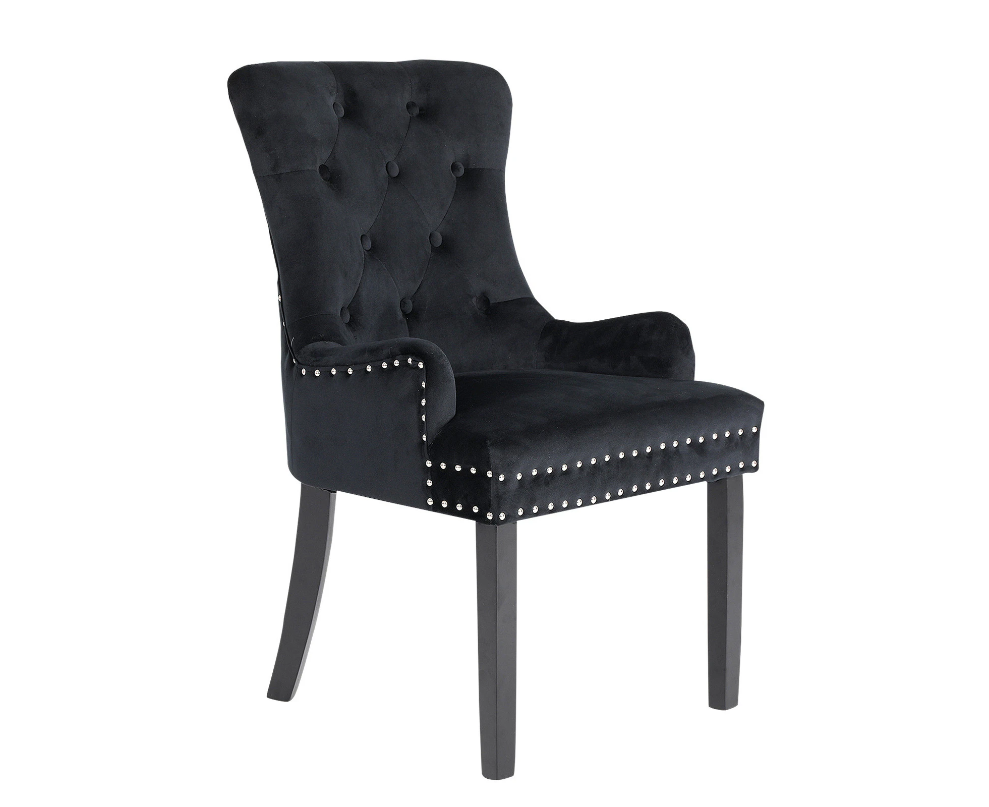 La Bella French Provincial Dining Chair Ring Studded Lisse Velvet Rubberwood - Black