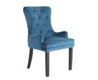 La Bella Navy Blue French Provincial Dining Chair Ring Studded Lisse Velvet Rubberwood