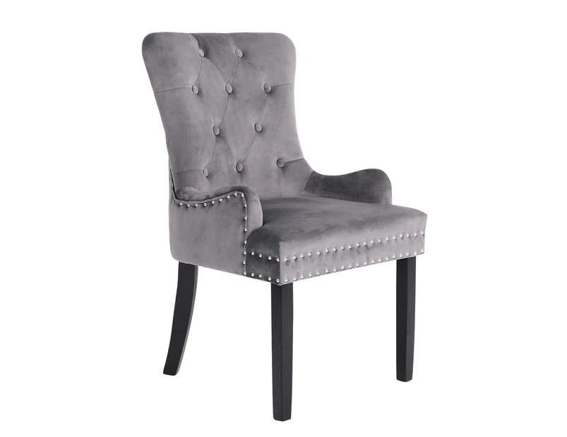 La Bella French Provincial Dining Chair Ring Studded Lisse Velvet Rubberwood - Grey