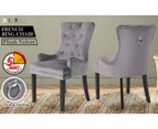 La Bella French Provincial Dining Chair Ring Studded Lisse Velvet Rubberwood - Grey