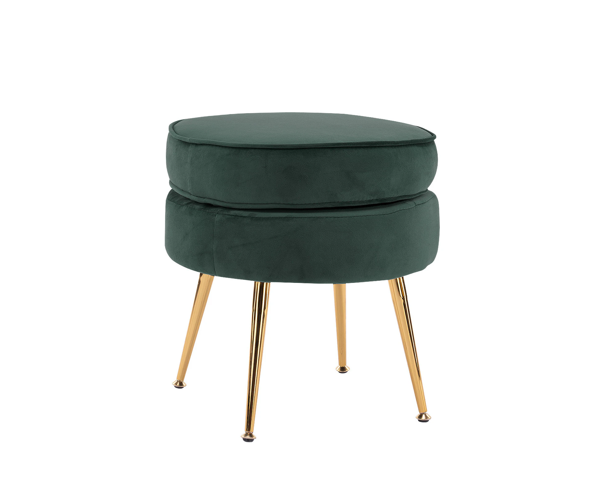 La Bella Green Round Ottoman Foot Stool Velvet Fabric Metal Leg