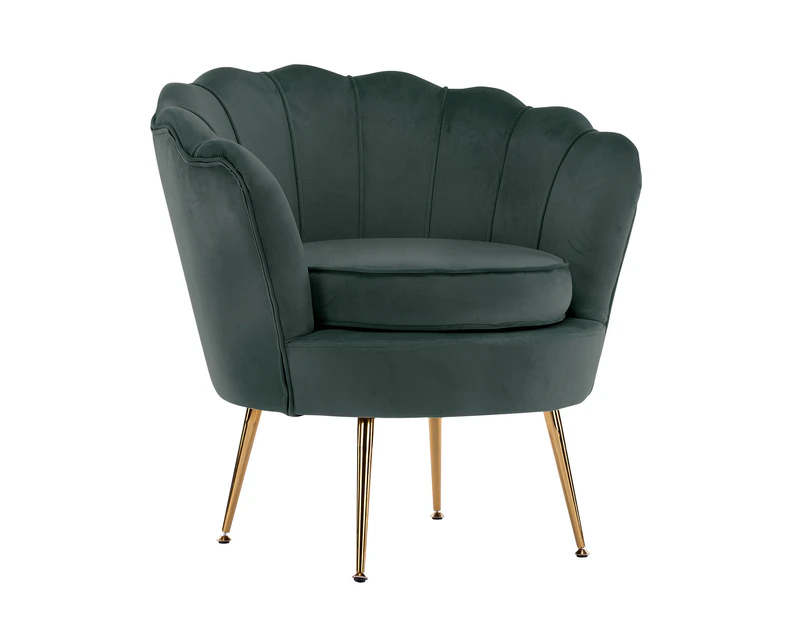 La Bella Armchair Lounge Chair Accent Velvet Shell Scallop - Green