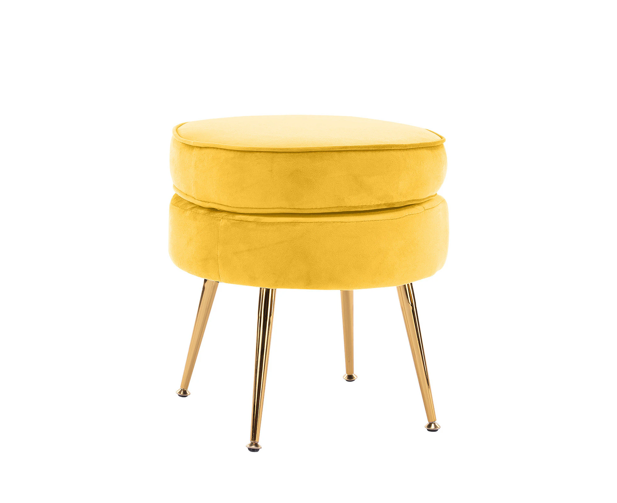 La Bella Ottoman Foot Stool Velvet Fabric Metal Leg Round - Yellow