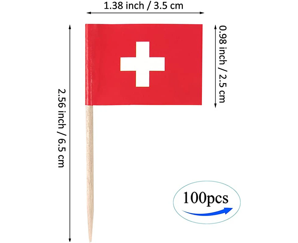 (Switzerland) - QQSD 100 Pcs Switzerland Flag Toothpicks Swiss Flags Cupcake Toppers Decorations, Mini Small Flag Cupcake Pick Sticks Cocktail Toothpick Fl