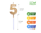 (5, Gold) - GET FRESH Number 5 Birthday Candle – Gold Number Five Candle on Stick – Elegant Gold Number Candles for Birthday Anniversary Wedding – Perfect